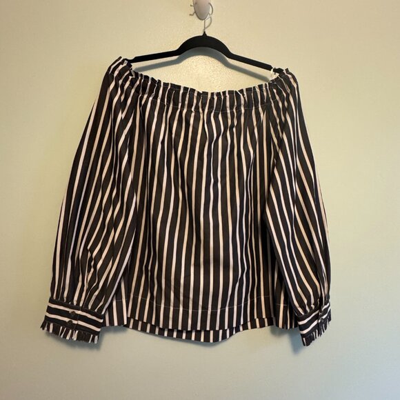 🎀 J.Crew Striped Off-the-Shoulder Top | Bow Detail | Size L  - 0056 - Picture 5 of 6